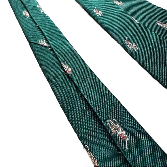 Vintage 90s Polo by Ralph Lauren Green Silk Tie with Embroidered Polo Player - Picture 5 of 10